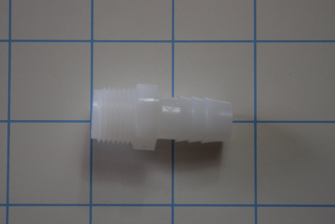 1/2" Barbed to 3/8" NPT Threaded White Nylon Hose Adaptor