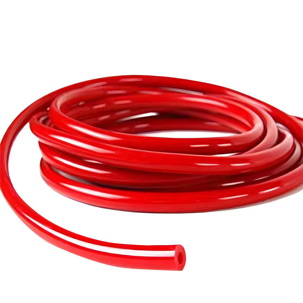 Flexible platinum-cured silicone tubing with 1/4 inch inside diameter and 3/8 inch outside diameter for secure barb connector fitting.