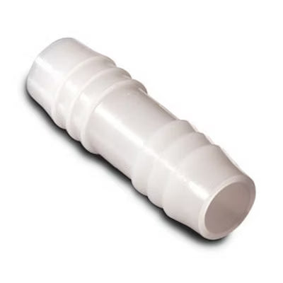 Semi-translucent white nylon straight 1/4 inch multi-barb hose connector fitting.