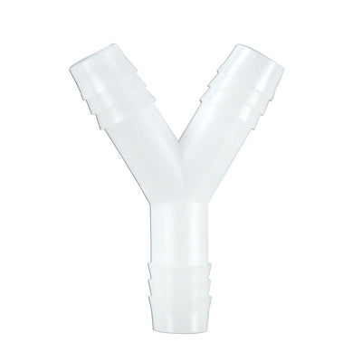 Translucent polypropylene Y-shaped barbed hose connector fitting for 1/4 inch inside diameter tubing