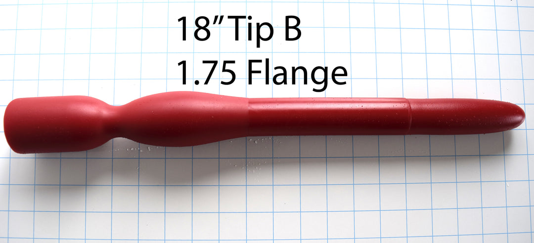 1.35-inch diameter, 18-inch Red silicone colon tube with Tip B design and 1.75-inch flange, shown on a grid background.