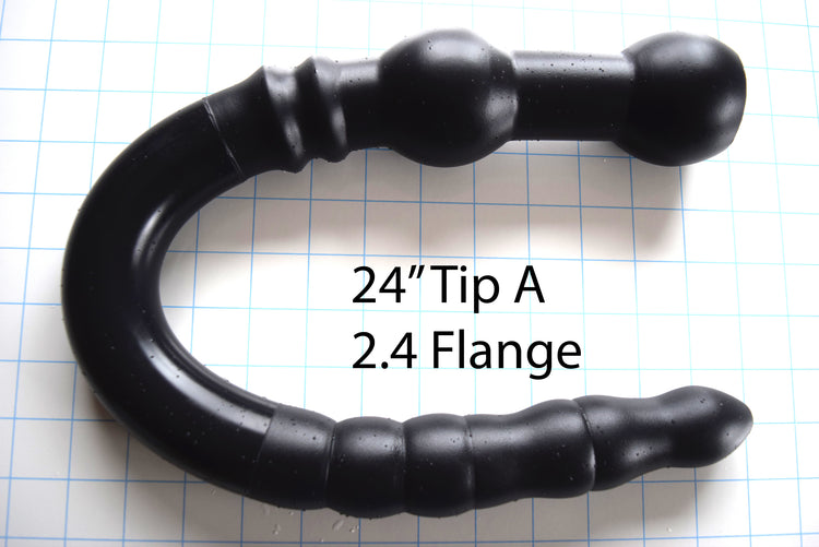 1.6-inch diameter, 24-inch black silicone colon tube with Tip A design and 2.4-inch flange, shown on a grid background.
