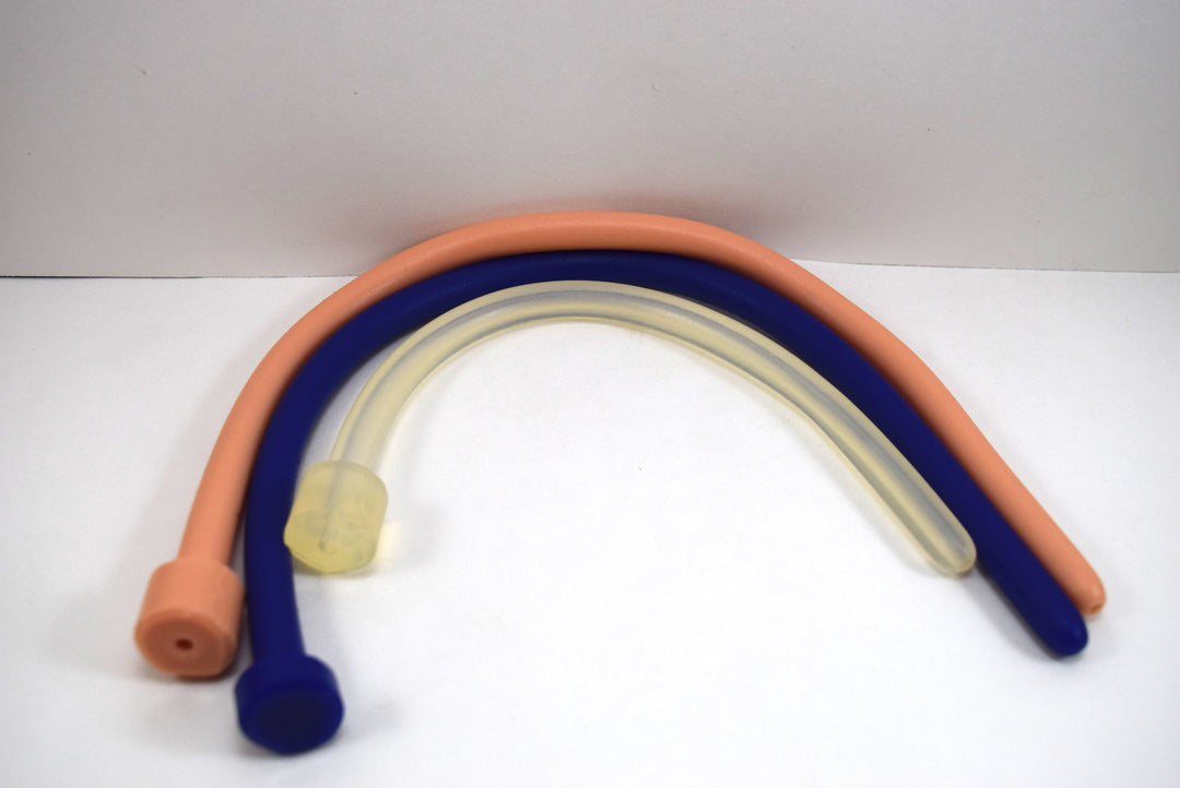 Assorted colorful 11mm 33 French ball tip silicone sound probes with polished shafts and safety flanged bases.