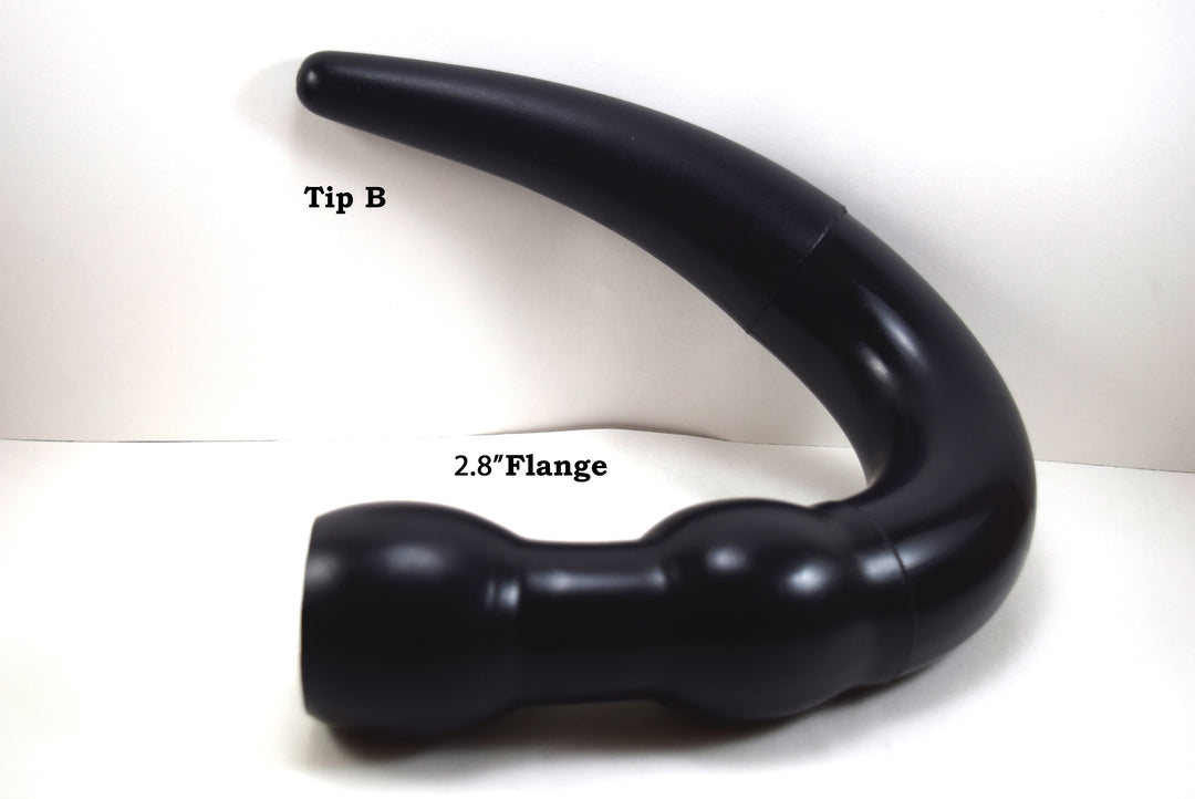 2.5-inch diameter, black silicone colon tube with Tip B design and 2.8-inch flange, shown on a white background.
