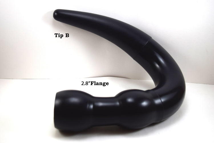 2.5-inch diameter, black silicone colon tube with Tip B design and 2.8-inch flange, shown on a white background.
