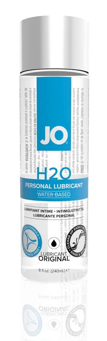 8oz JO H2O water-based personal lubricant bottle isolated with reflection.
