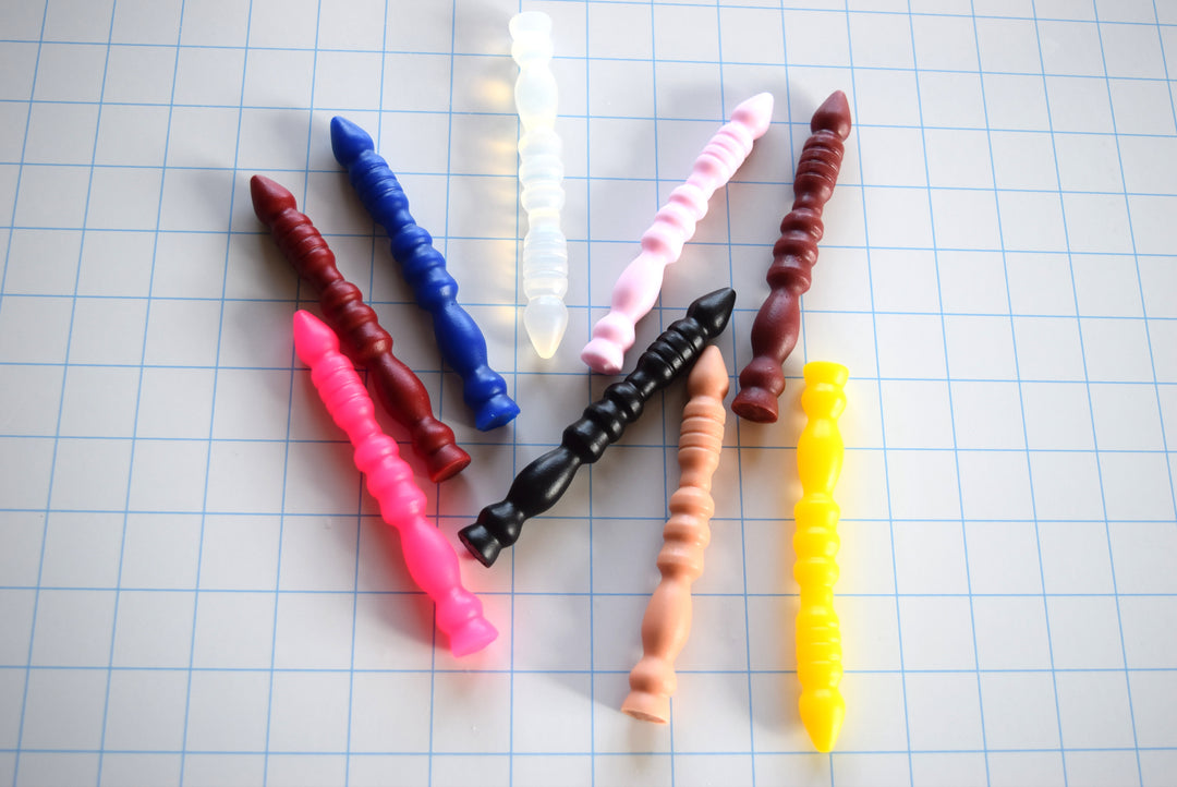 SSND-MIXRIB5 model, 13-14mm (39-42Fr) diameter, mixed rib design, 4.5" insertable, varied rib styles, chess piece appearance