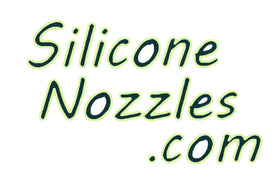 SiliconeNozzles.com official logo featuring custom script text in dark green with a light green outline.