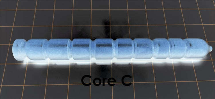 Core C solid mold insert featuring a 1-inch entrance diameter and 0.8-inch gripping ribs spaced every 0.5 inches for internal sleeve molding.