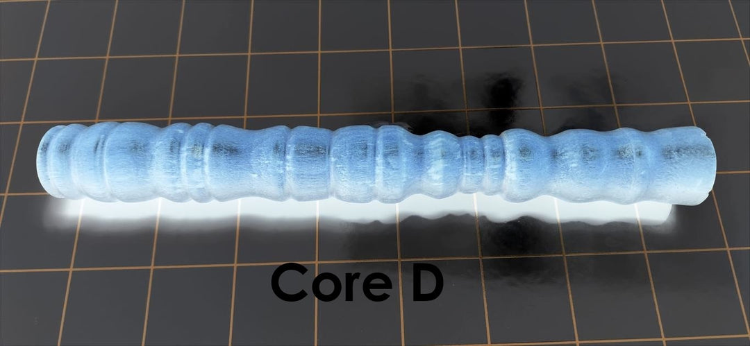 Core D solid mold insert featuring multiple varied diameter ribs and valleys, averaging around 1 inch for internal sleeve molding.