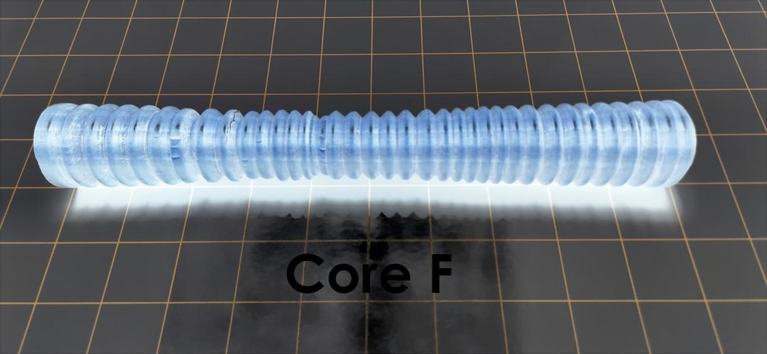Core F solid mold insert featuring smaller ribbed channels designed for gradual tapering and suction inside silicone enhancement sleeves.