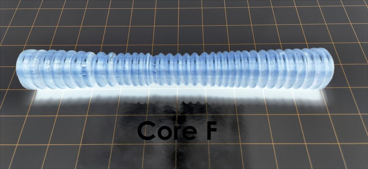 Core F solid mold insert featuring smaller ribbed channels designed for gradual tapering and suction inside silicone enhancement sleeves.