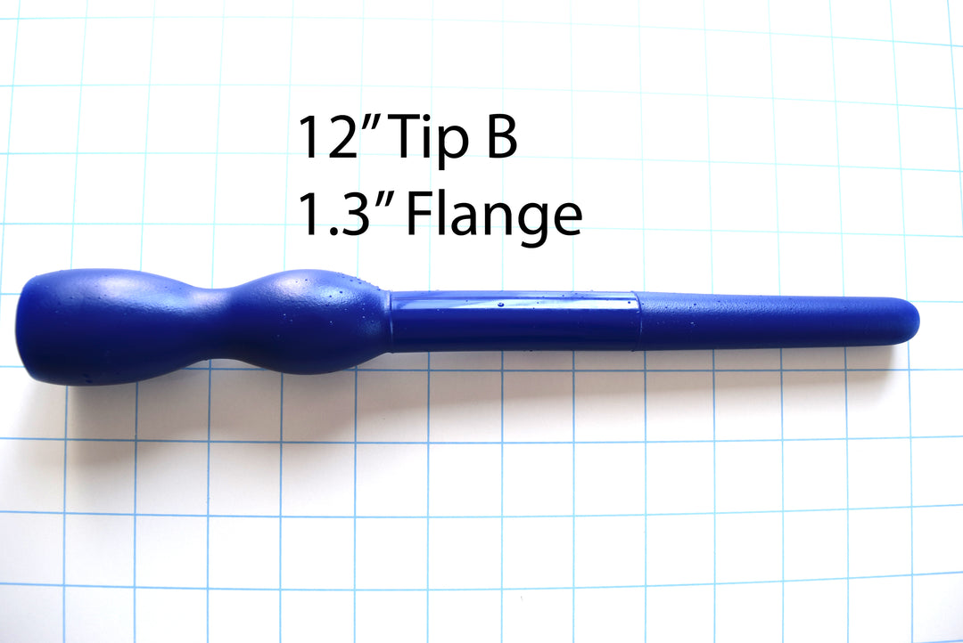 Blue silicone Deep Throat Training 3/4-inch tube with 1.3-inch retaining ball and 1.5-inch flange displayed on a white grid background
