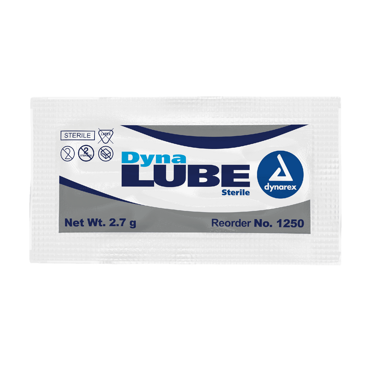 Single 2.7g packet of Dynalube sterile water soluble lubricating jelly.