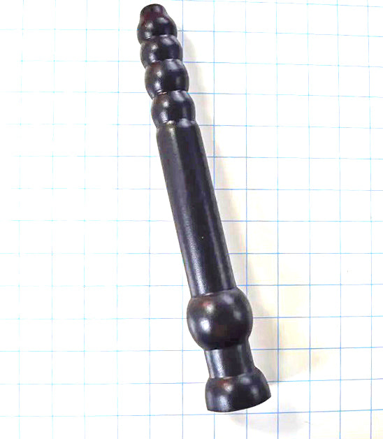 GRB 103 black silicone colon nozzle featuring a ribbed tip, a robust 1.3-inch shaft, an enlarged 2.0-inch retention ball, and a flared safety base on a grid background