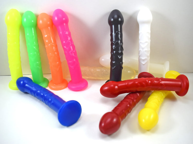 Hearts nozzle collection featuring embossed heart-patterned shafts, tapered tips, and flared bases in various colors on a white background