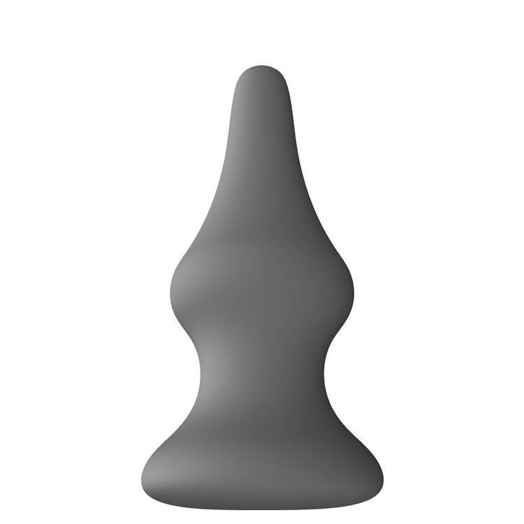 Vertical 3D model render of a white CON SPD 3.25-inch silicone retention nozzle showcasing its tapered entry tip, concave expansion slope, and retention valley.