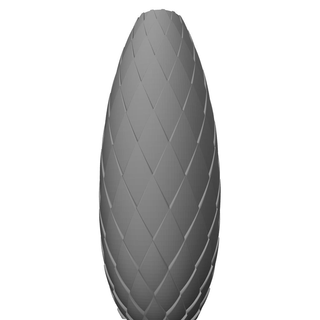 White translucent silicone ED-ESS 7 Dragon Scale enhancement sleeve with textured outer scales and open ends, standing upright on a grey surface.