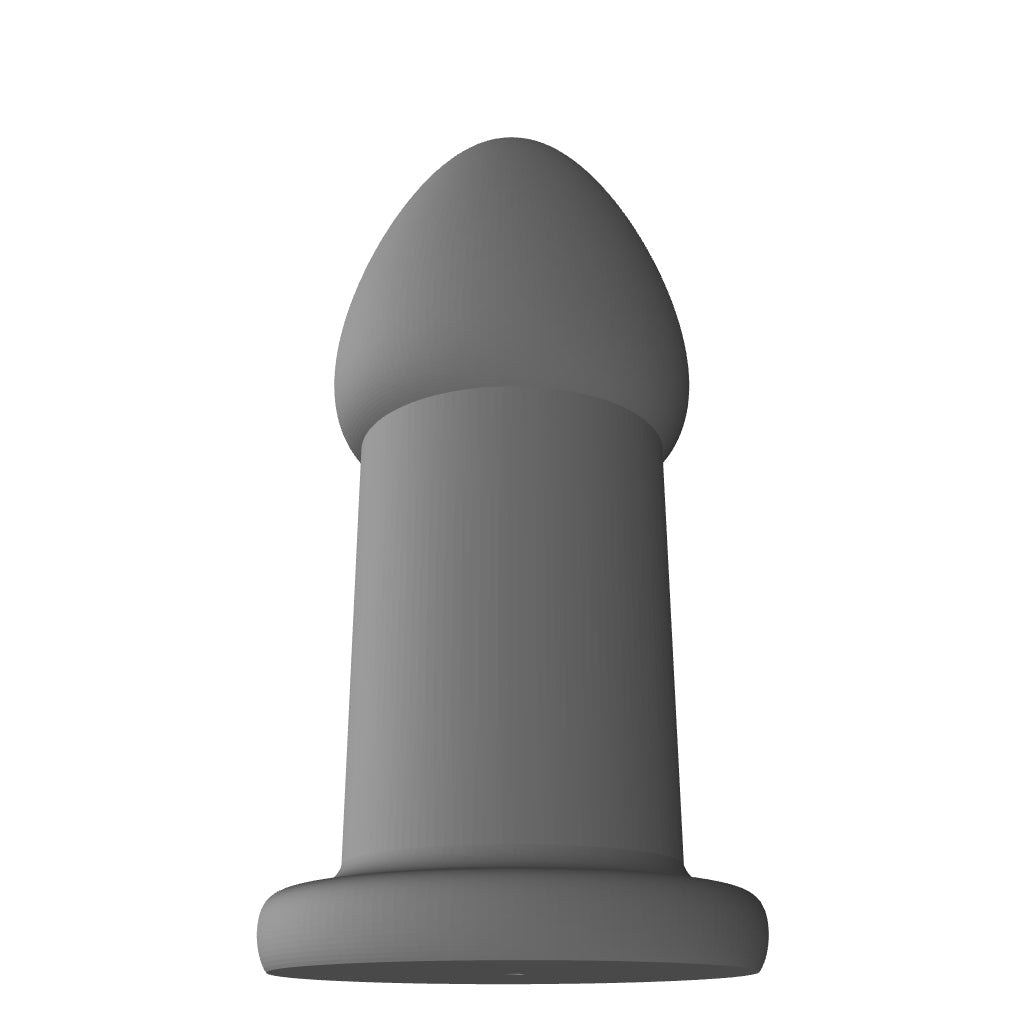 Large-format RTDL silicone rectal training dilators ranging from 2.25-inch to 3.0-inch head diameters, featuring a symmetrically scaled bulb-tipped expansion head, continuous straight shaft body, and a wide safety base flange.