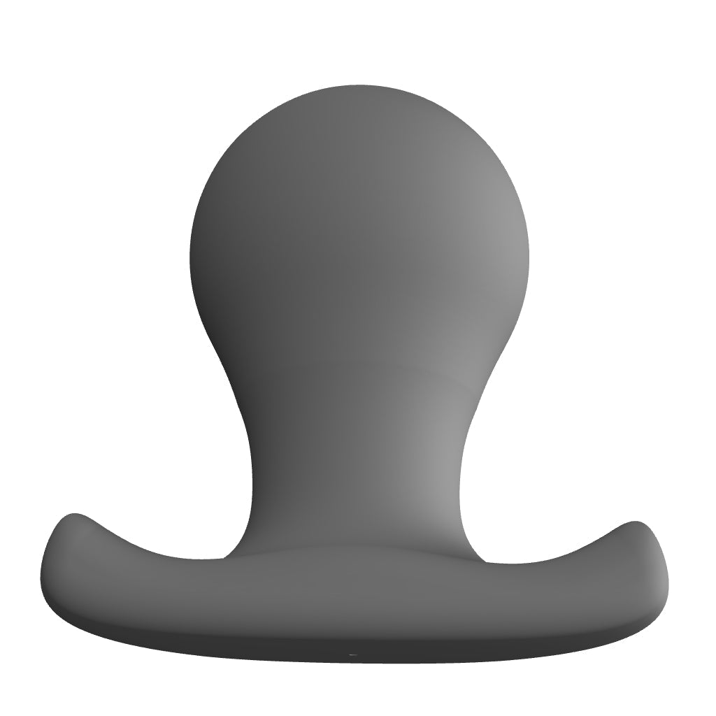 3D interactive model render of The Orb 3-inch bulb-style silicone retention plug, showcasing its 3-inch spherical bulb, tapered neck, and contoured oval gluteal base flange.