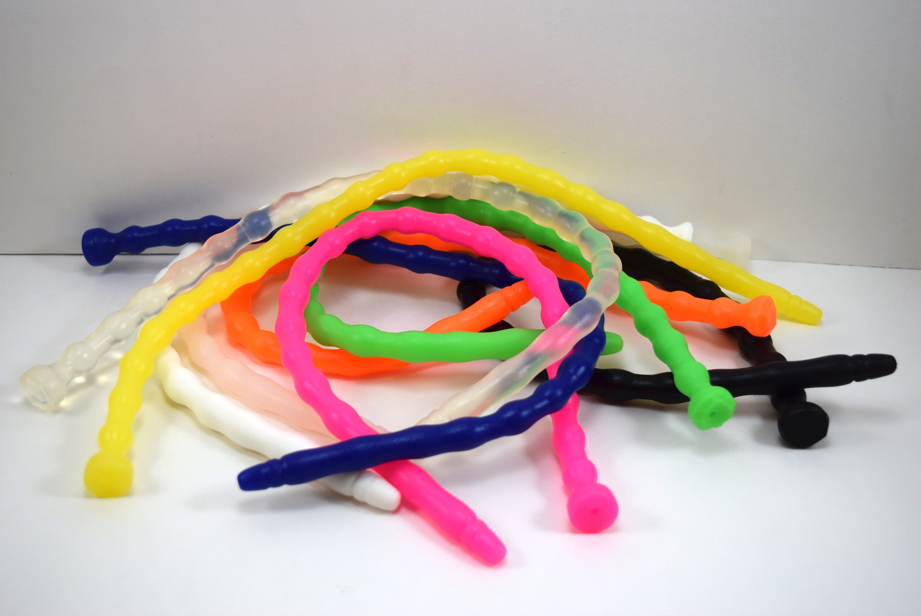  SSND-RNDMBALL model, 10-13mm (30-39Fr) diameter, multi-ball design, configurable length (8" or 17"), 12 or 22 ball sections, retention valley, safety base, silicone