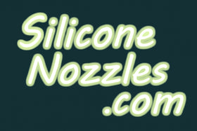 SiliconeNozzles.com official logo featuring custom script text in dark green with a light green outline.