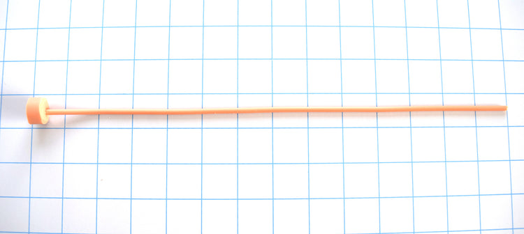 SSND-4mm ultra-slim smooth straight silicone urethral sound shown horizontally on a grid background, displaying its rounded entry tip, continuous 12-inch micro-diameter shaft, and integrated round safety flange base.