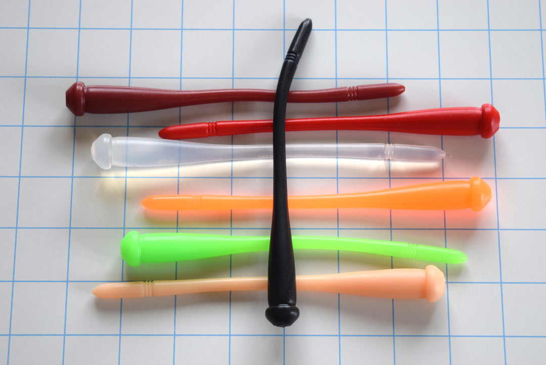 SSND-7-13 progressive silicone sound showing 7mm ribbed tip, slender neck, 13mm body, and safety flange in multiple color choices.
