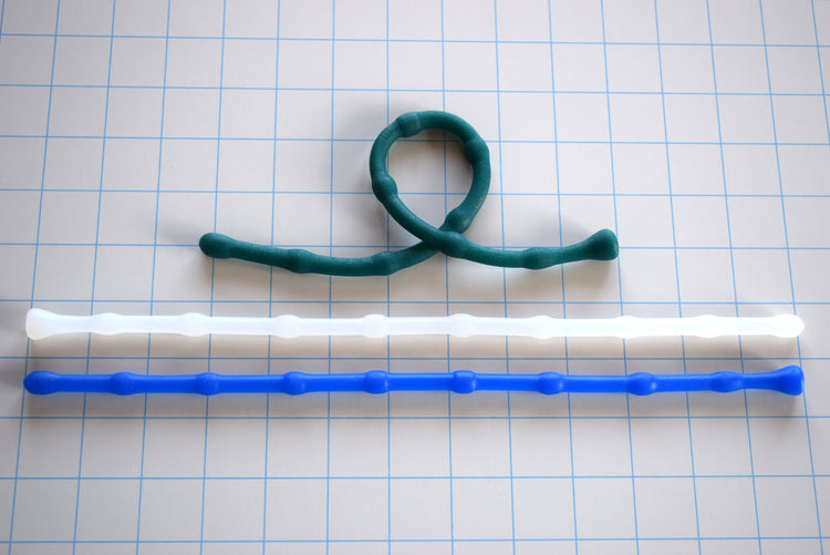 SSND-BEADBALL 7-10mm beaded urethral sound showing colored silicone variations, 330mm length, 320mm insertable, 21-30 French.