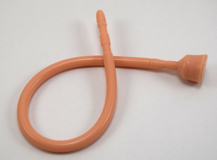 A flesh-tone 13-inch contoured silicone sound looped into a loose ribbon shape against a plain white background.