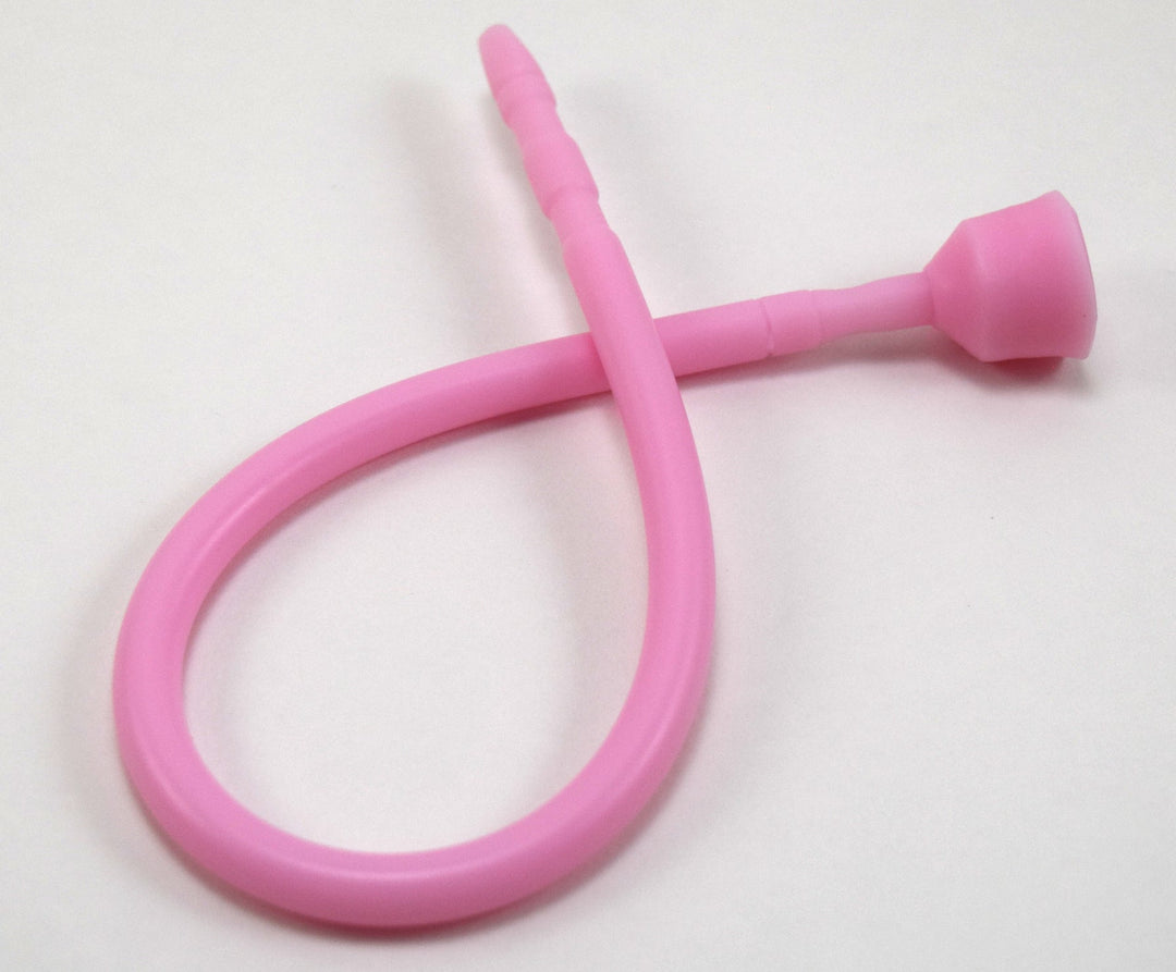 A light pink 13-inch contoured silicone sound looped into a ribbon shape against a solid white background.