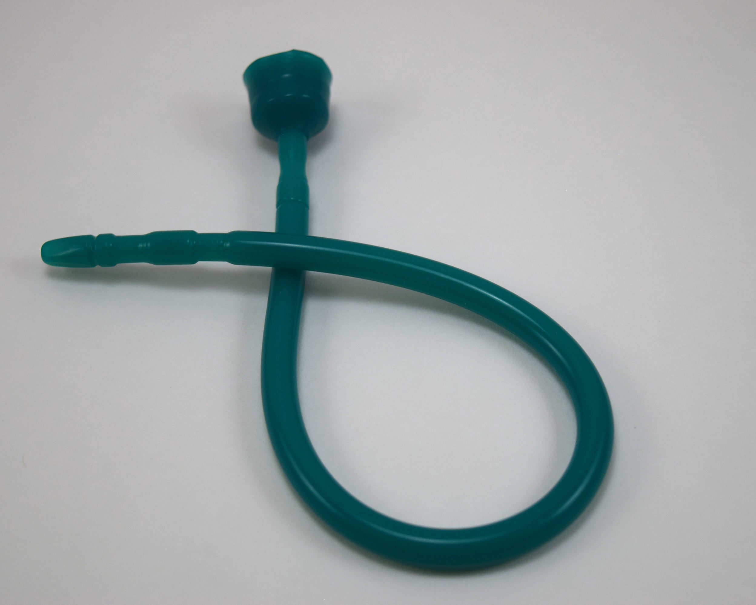 A teal 13-inch contoured silicone sound looped into a ribbon shape against a solid white background.