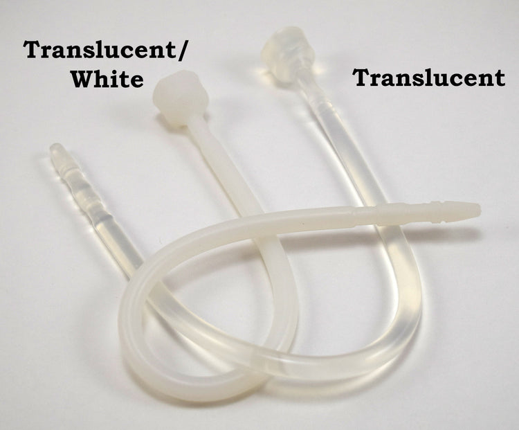 Translucent and translucent-white 13-inch contoured silicone sounds looped together on a plain white surface.