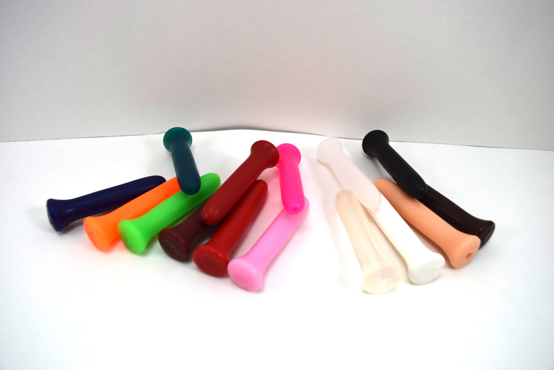 SSND-JWW 1 silicone stretching sounds arranged in multiple colors showing rounded tips and retention valleys.