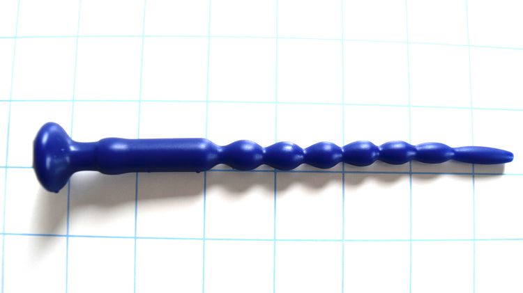 SSND-MRB 7-13 Remix silicone multi-rib urethral sounds in blue displayed on a blue grid background