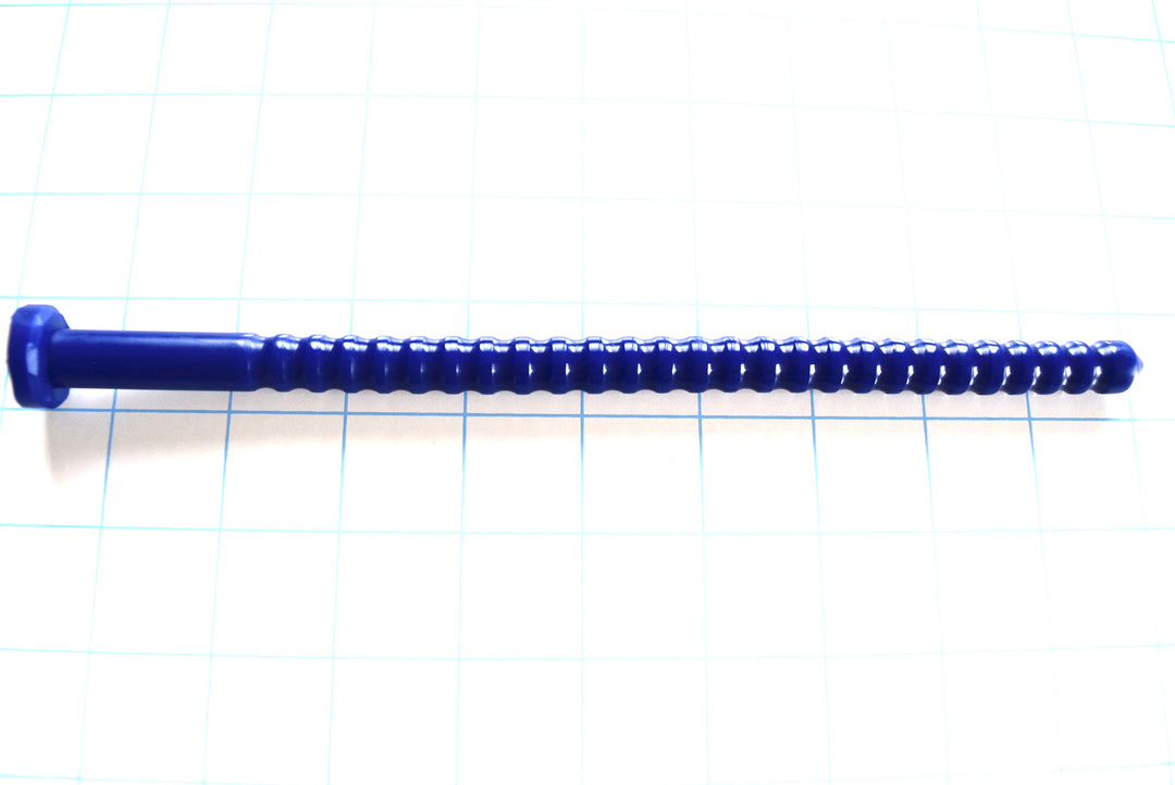 SSND-RIB-12mm blue ribbed silicone sound showing polished rounded tip, textured 12mm ribbed shaft, and flared safety flange.