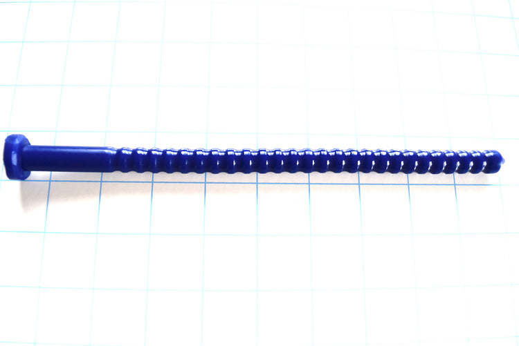 SSND-RIB-12mm blue ribbed silicone sound showing polished rounded tip, textured 12mm ribbed shaft, and flared safety flange.