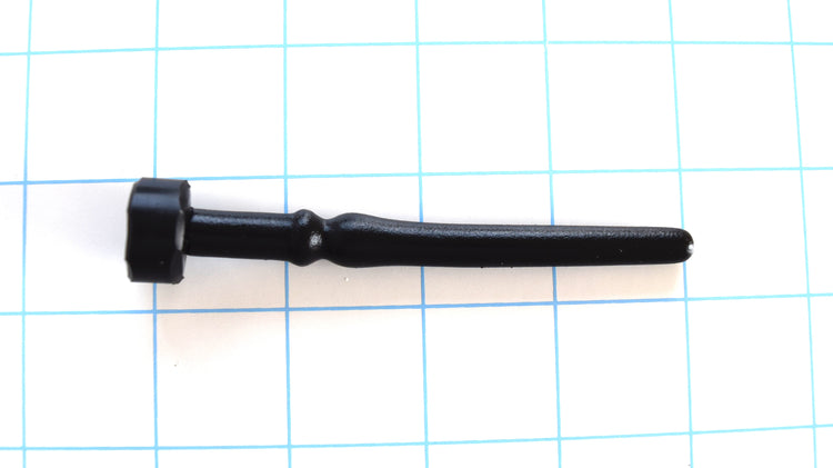 SSND-SHRTCATH 4 6 10 short-profile black silicone urethral sound on a blue grid background, showcasing its 6mm tip, 9.5mm and 10mm expansion nodes, 6.5mm retention valley, and thick end safety flange
