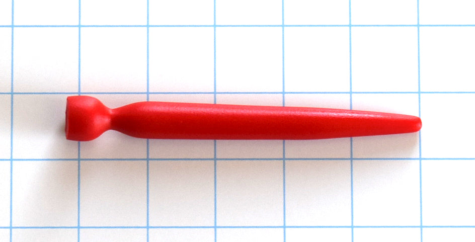 SSND-SMTPR-14 Short tapered silicone sound in red on a grid background, showing the 7mm to 14mm dual-stage expansion shaft, retention valley, and safety flange.