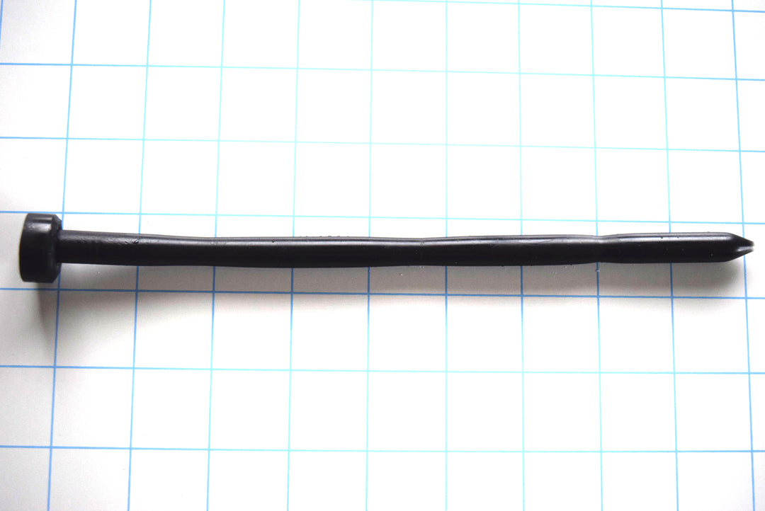 SSND-SPIKE-GT smooth tapered groove-tip black silicone urethral sound shown horizontally on a grid background, highlighting its 10mm entry node, 8.5mm primary valley, alternating 9mm and 10mm expanding wave shaft, and wide 18mm safety base flange.