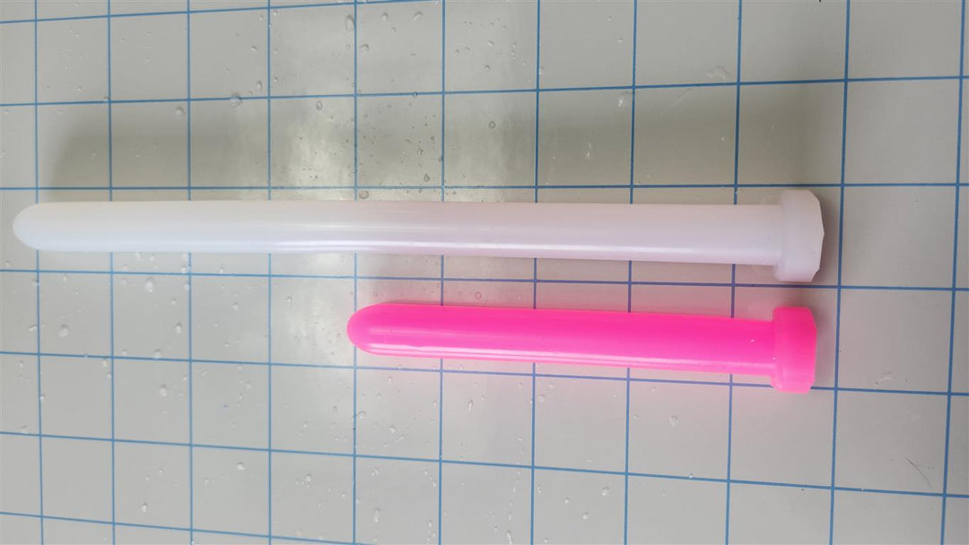 SSND-The Rod 14mm smooth silicone urethral sound multi-color lineup featuring white and pink models with straight designs, consistent diameters, and flat base flanges on a blue grid background.